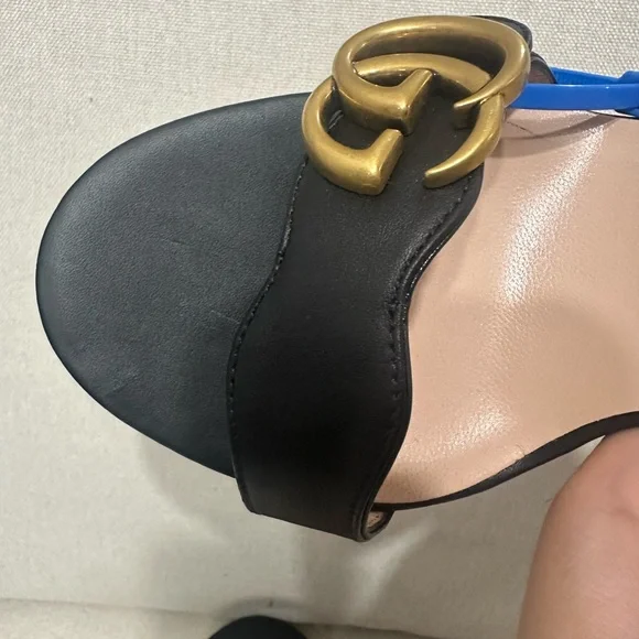 Gucci Marmont GG Black Leather Heeled Sandal size 40 Authentic Classic - Picture 6 of 9